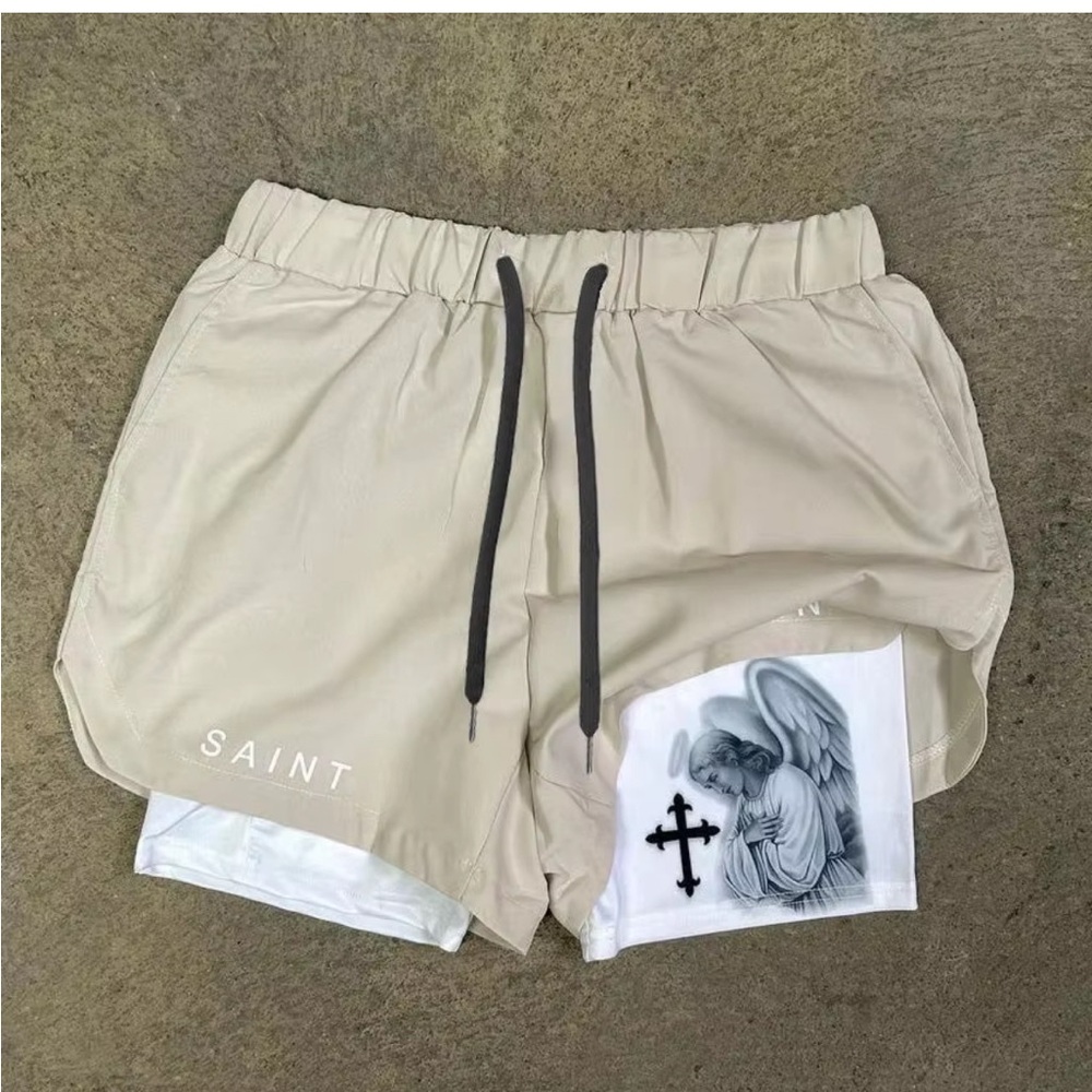 Mask Cross Print Double Layer Quick Dry Shorts New Size S